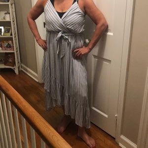 Blue and white striped sundress